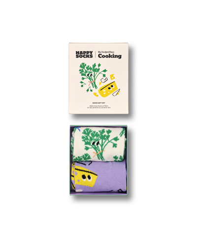 Happy Socks Men's X New York Times Cooking Cilantrophile And Cheese Monger Socks Gift, Pack Of 2 In Beige