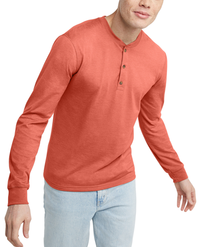 Alternative Apparel Men's Hanes Originals Cotton Long Sleeve Henley T-shirt In Red River Clay