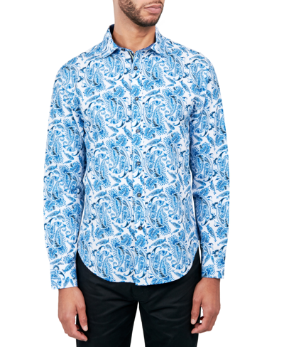 Society Of Threads Men's Regular Fit Non-iron Performance Stretch Paisley Button-down Shirt In Blue