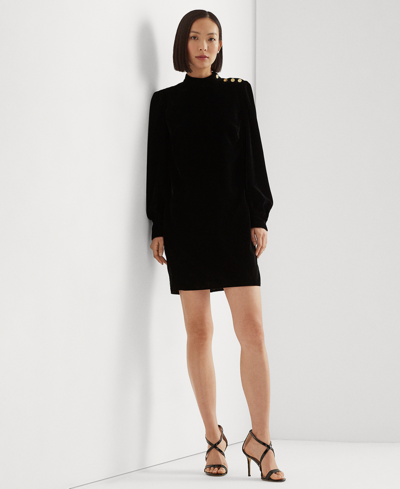 Lauren Ralph Lauren Women's Button-trim Velvet Mockneck Dress In Black Velvet