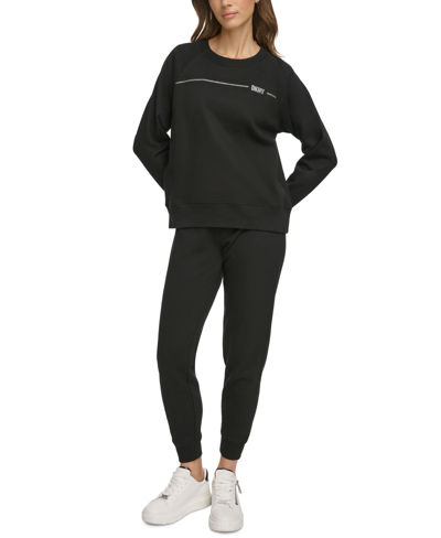 Dkny Sport Women's Rhinestone Stripe Sweatshirt In Black,silver