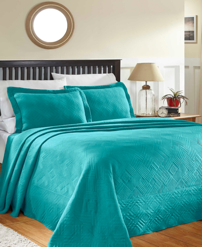 Superior Geometric Fret Textured Jacquard Matelasse All-season 3-piece Bedspread Set, King In Peacock Blue