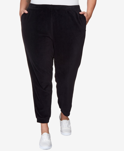 Alfred Dunner Plus Size Drama Queen Casual Stretch Waist Velour Jogger Pants In Black