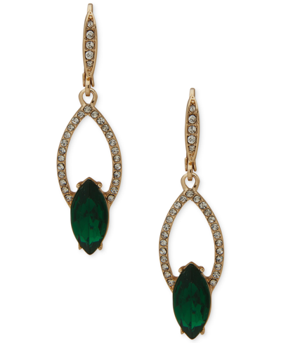 Anne Klein Gold-tone Pave & Navette Color Stone Drop Earrings In Green