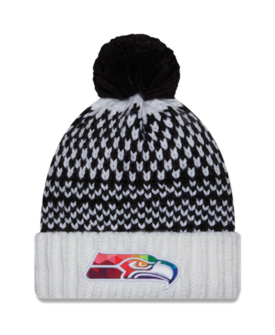 New Era Women's  Black, White Seattle Seahawks 2023 Nfl Crucial Catch Cuffed Pom Knit Hat In Black,white
