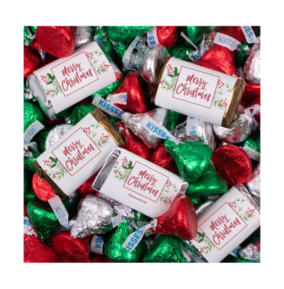 Just Candy 131 Pcs Christmas Candy Chocolate Party Favors Hershey's Miniatures & Red, Green & Silver Kisses (1. In Assorted Pre-pack