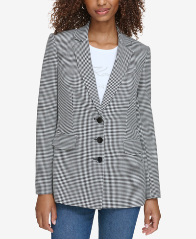 Karl Lagerfeld Women's Houndstooth-print Blazer In Black,white