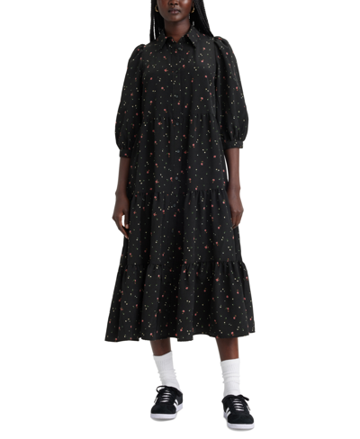 Levi's Women's Cynthia Button-front A-line Midi Dress In Kitty Floral Caviar