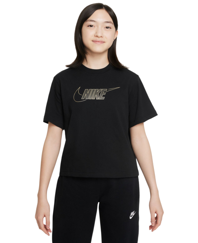Nike Kids' Sportswear Girls Cotton Boxy T-shirt In Black