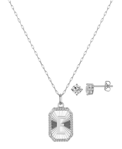 Unwritten Cubic Zirconia Initial Pendant Necklace And Stud Earring Set In Silver E