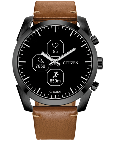 Citizen Men's Cz Smart Hybrid Sport Brown Leather Strap Smart Watch 43mm