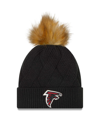 New Era Black Atlanta Falcons Snowy Cuffed Knit Hat With Pom In Black