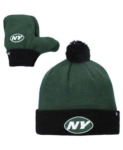 47 Brand Babies' Toddler Unisex Green And Black New York Jets Bam Bam Cuffed Knit Hat With Pom And Mittens Set In Green,black