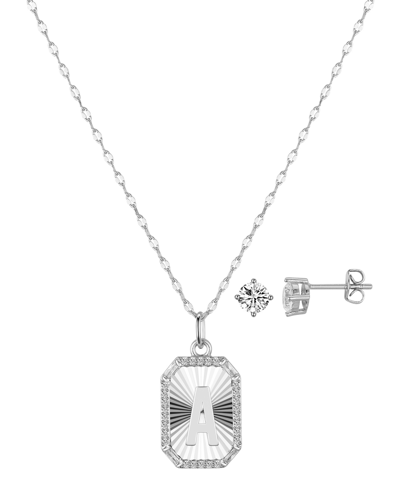 Unwritten Cubic Zirconia Initial Pendant Necklace And Stud Earring Set In Silver A