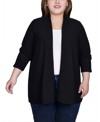 Ny Collection Petite Long Sleeve Swing Cardigan Sweater In Black