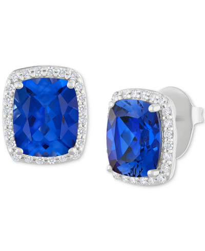Grown With Love Lab Grown Emerald (7-5/8 Ct. T.w.) & Diamond (1/2 Ct. T.w.) Halo Stud Earrings In 14k Gold In Sapphire