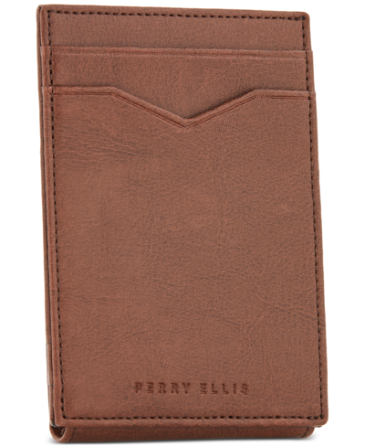 Perry Ellis Portfolio Men's Magnetic Leather Card Case In Brown