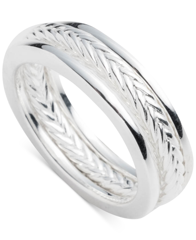 Lauren Ralph Lauren 3-pc. Set Polished & Herringbone Design Stack Rings In Sterling Silver