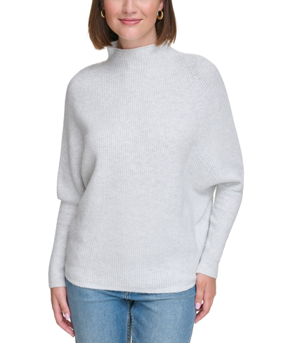 Calvin Klein Jeans Est.1978 Petite Raglan Long-sleeve Funnel-neck Sweater In Optic Heather