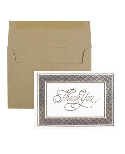 Jam Paper Thank You Card Sets In Silver Border Cards With Brown Kraft Env