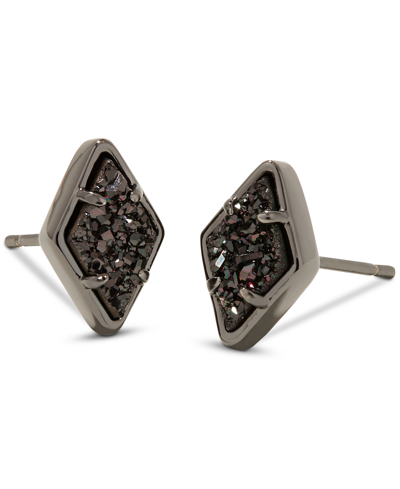 Kendra Scott Rhodium-plated Drusy Stone Diamond-shape Stud Earrings In Charcoal