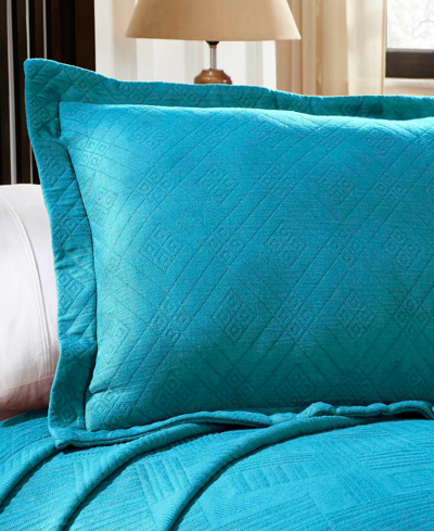 Superior Geometric Fret Textured Jacquard Matelasse All-season 3-piece Bedspread Set, Full In Peacock Blue