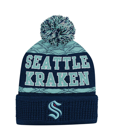 Outerstuff Kids' Big Boys And Girls Deep Sea Blue Seattle Kraken Puck Pattern Cuffed Knit Hat With Pom
