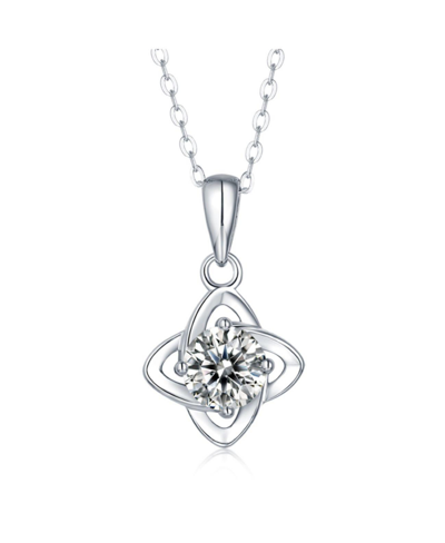 Stella Valentino Sterling Silver With 2ct Round Lab Created Moissanite Solitaire 4-pointed Orbital Star Pendant Neckl