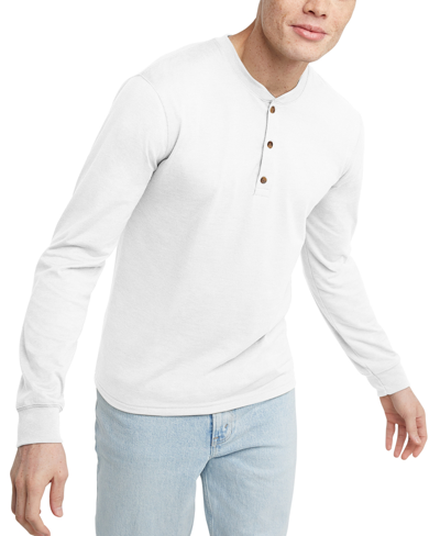 Alternative Apparel Men's Hanes Originals Cotton Long Sleeve Henley T-shirt In White