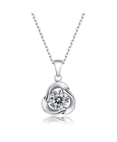 Stella Valentino Sterling Silver With 1ct Round Moissanite Solitaire Flower Swirl Pendant Necklace