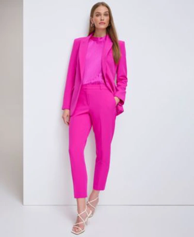 Dkny Petite One Button Jacket Pleated Satin Halter Blouse Essex Pants In Electric Fuchsia
