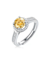 STELLA VALENTINO STERLING SILVER WHITE GOLD PLATED WITH 2CTW FANCY YELLOW & WHITE LAB CREATED MOISSANITE HALO ENGAGEM
