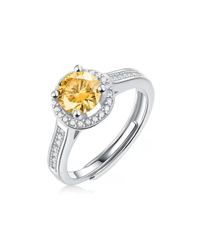 Stella Valentino Sterling Silver With 2ctw Fancy Yellow & White Lab Created Moissanite Halo Engagement Anniversary Ad