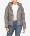 White Mark Plus Size Hooded Bomber Puffer Coat In Gray