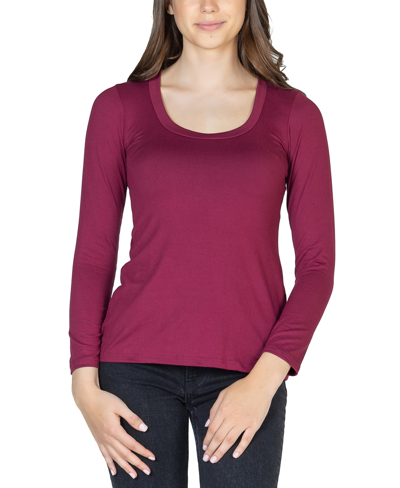 24seven Comfort Apparel Women's Long Sleeve Scoop Neck Top In Wine