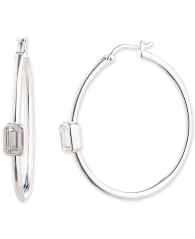 Lauren Ralph Lauren Cubic Zirconia Polished Medium Hoop Earrings In Sterling Silver, 1.52"