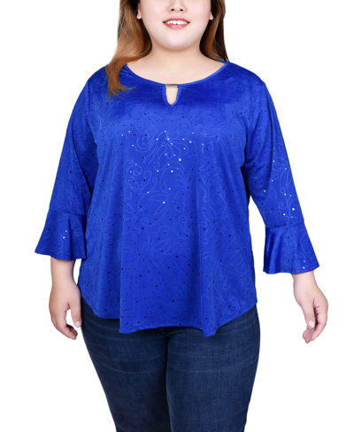 Ny Collection Plus Size 3/4 Bell Sleeve Top With Hardware In Royal