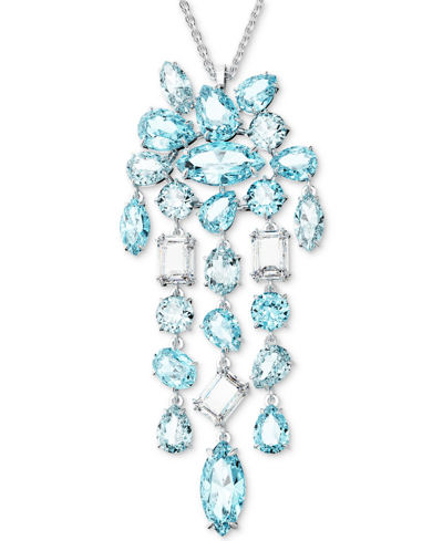 Swarovski Silver-tone Gema Blue Crystal Chandelier Pendant Necklace, 17-3/4" + 8" Extender