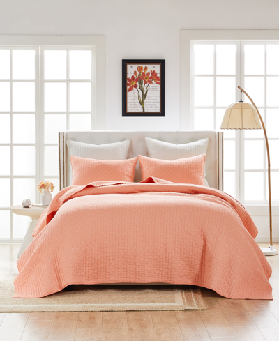 Greenland Home Fashions Monterrey Finely-stitched Cotton 3 Piece Quilt Set, King In Coral