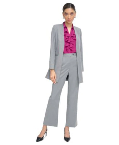 Calvin Klein Petite Open Front Blazer Ruffled Button Front Top High Rise Modern Fit Pants In Charcoal,cream