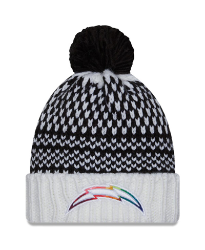 New Era Women's  Black, White Los Angeles Chargers 2023 Nfl Crucial Catch Cuffed Pom Knit Hat In Black,white