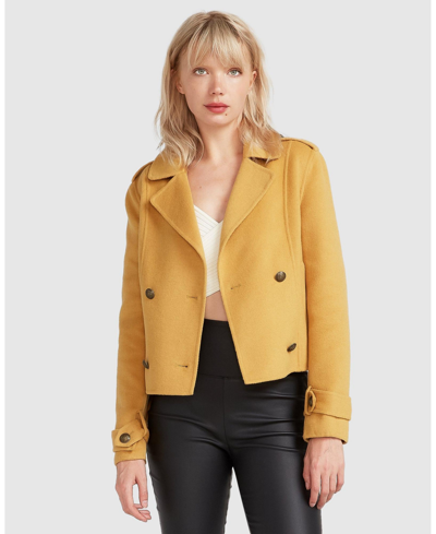 Belle & Bloom Better Off Wool Blend Military Peacoat In Antique Gold