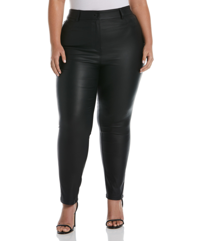 Ella Rafaella Plus Size 5-pocket Coated Twill Pants In Black