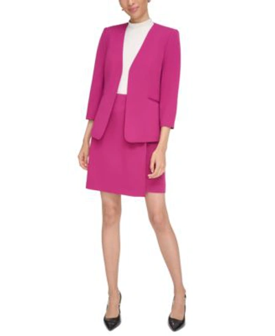 Calvin Klein Womens 3 4 Sleeve Open Front Blazer Pencil Skirt In Mulberry