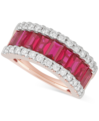 Grown With Love Lab Grown Ruby (2-5/8 Ct. T.w.) & Lab Grown Diamond (3/4 Ct. T.w.) Pear Halo Ring Baguette Band In 1