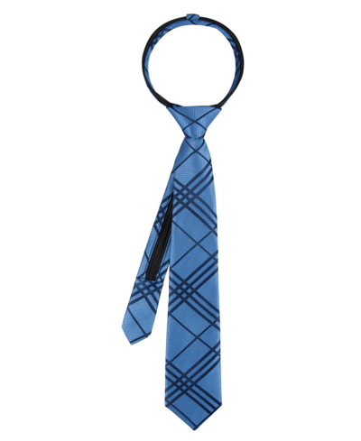 Tommy Hilfiger Kids' Boys Textured Grid Pre-tied Zipper Necktie In Blue