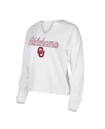 Concepts Sport Women's  White Oklahoma Sooners Sienna Notch Neck Long Sleeve T-shirt