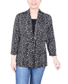 Ny Collection Petite Puff Print 3/4 Sleeve Two-fer Top In Nice Icemoon