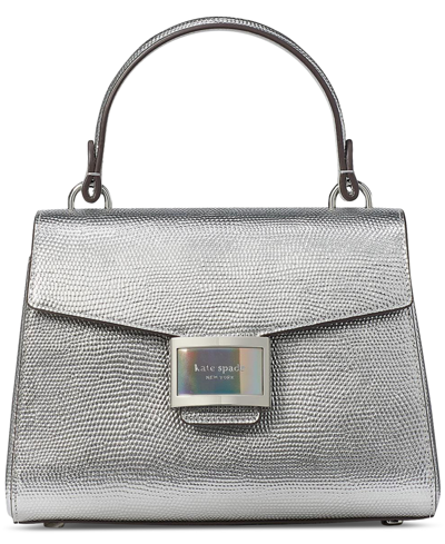 Kate Spade Katy Lizard Embossed Leather Small Top Handle In Silver