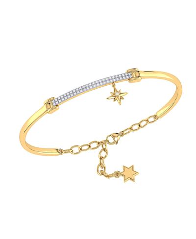 Luvmyjewelry Little North Star Diamond Bar Bangle In 14k Yellow Gold Vermeil On Sterling Silver